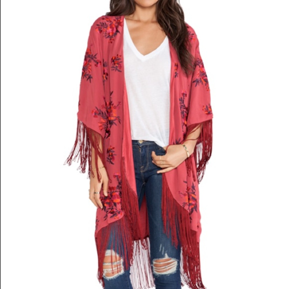 Free People Embroidered Tassel Kimono XS